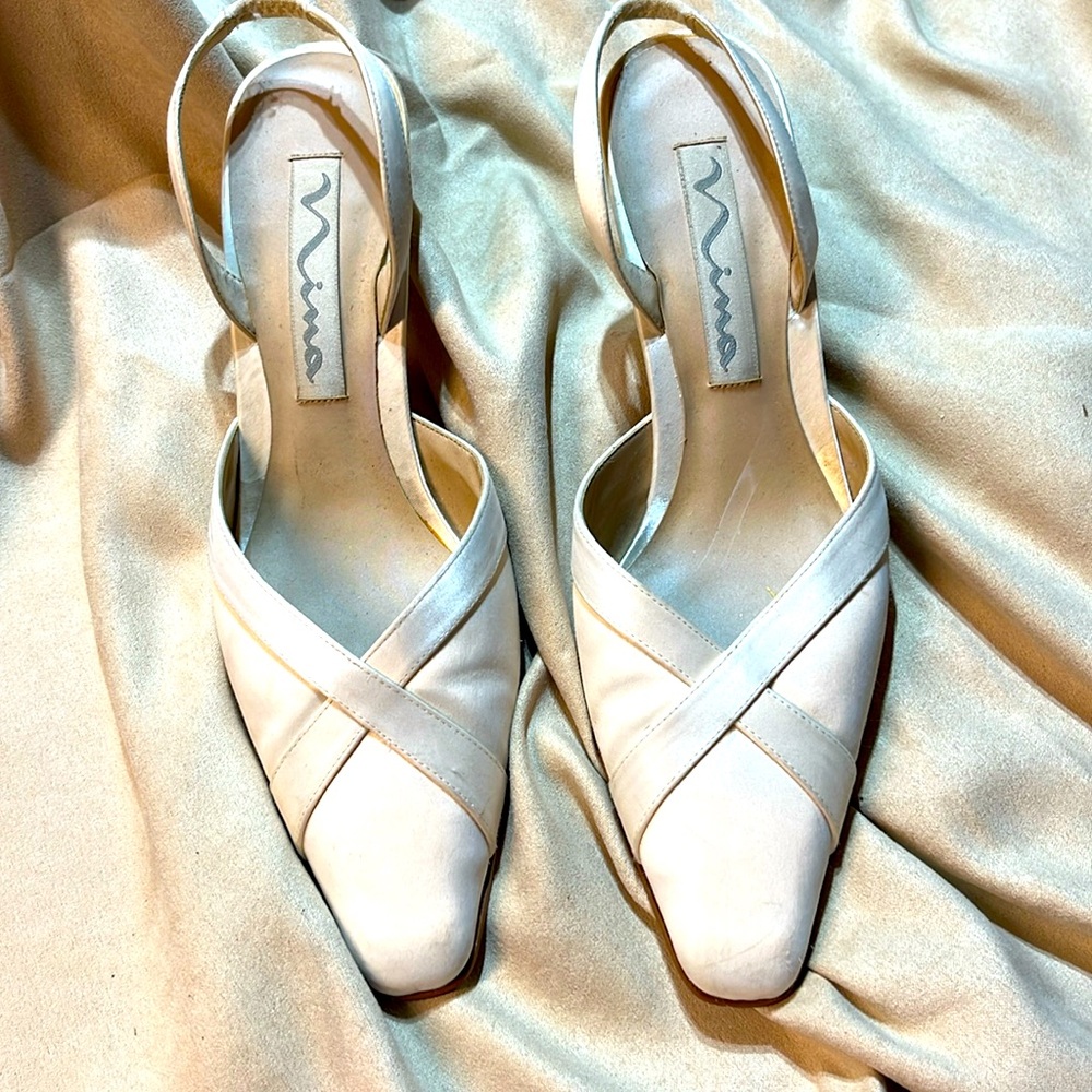 Ivory Satin Slingback heels by Nina.  Size 9 M